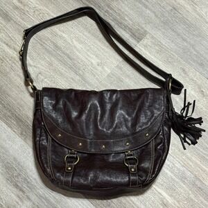 Beautiful Nine West Dark Brown Faux Leather‎ Messenger Bag with Tassel Detail